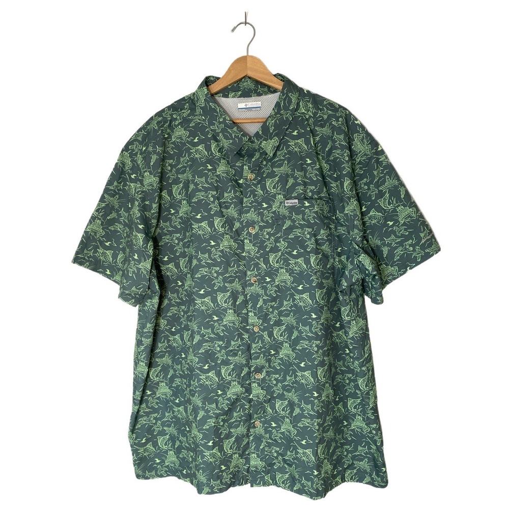 Columbia Pfg Shirt 2xl XXL Omni/Shade Green Performance Fishing‎ Wear Camp Shirt